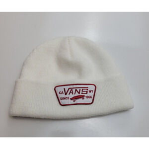 Vans Mens Milford Logo Patch Beanie Skull Cap Hat OSFA Off White Marshmallow Red